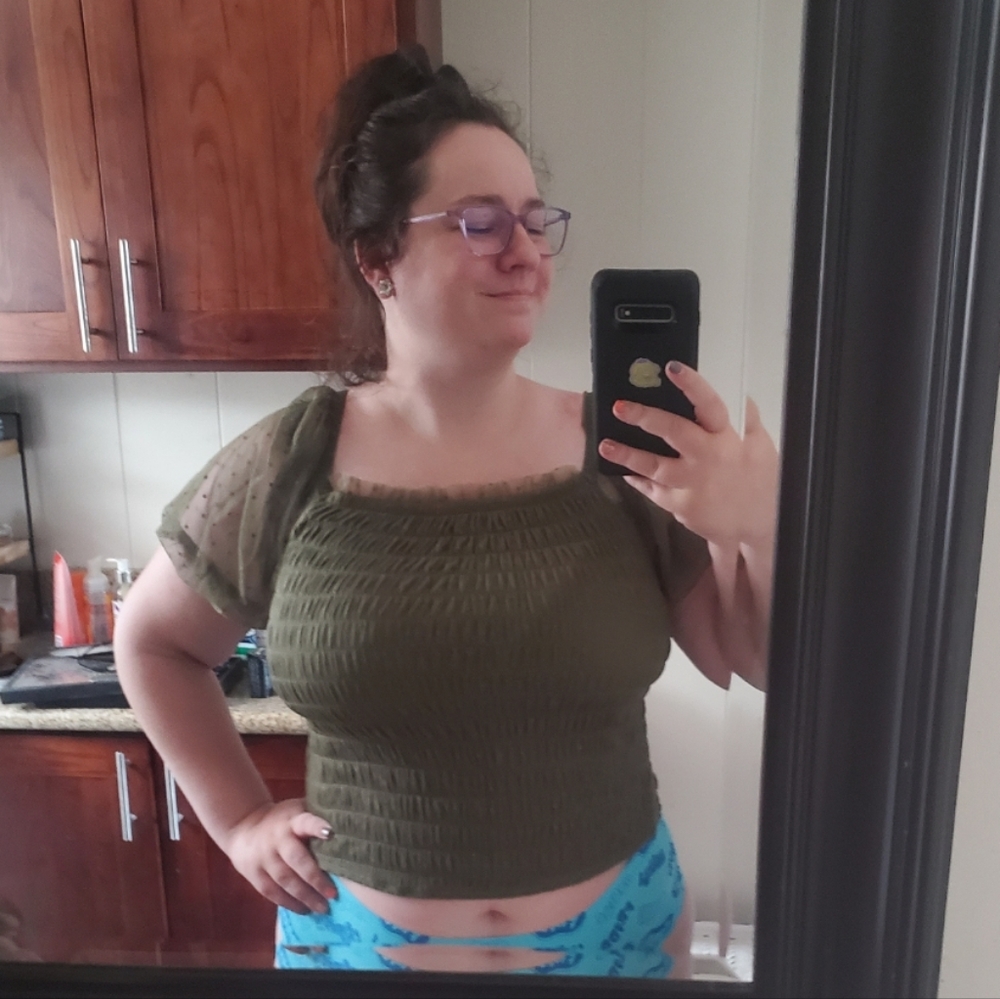 Torrid green smocked crop top